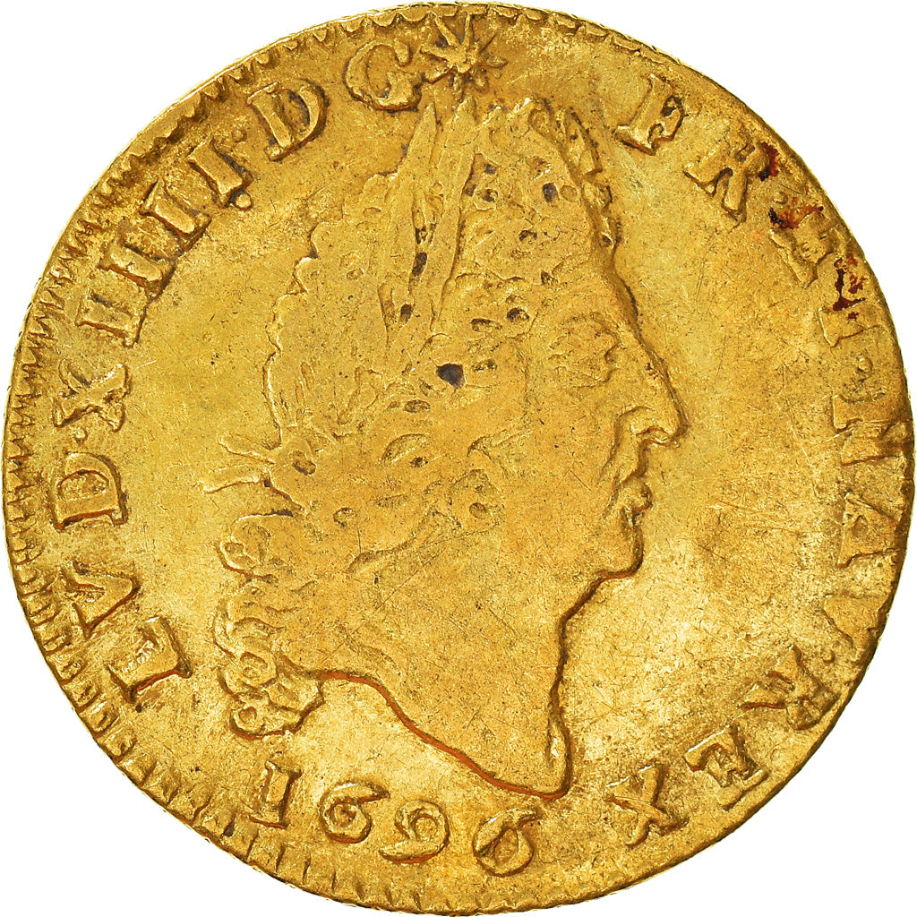 Coin, France, Louis XIV, 1/2 Louis d'or aux 4 L, 1/2 Louis d'or, 1696, Paris