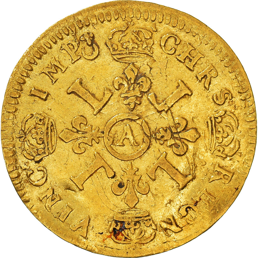 Coin, France, Louis XIV, 1/2 Louis d'or aux 4 L, 1/2 Louis d'or, 1696, Paris
