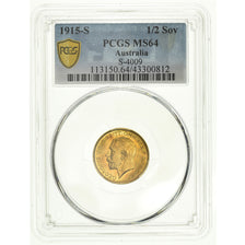 Coin, Australia, George V, 1/2 Sovereign, 1915, Sydney, PCGS, MS64, MS(64)