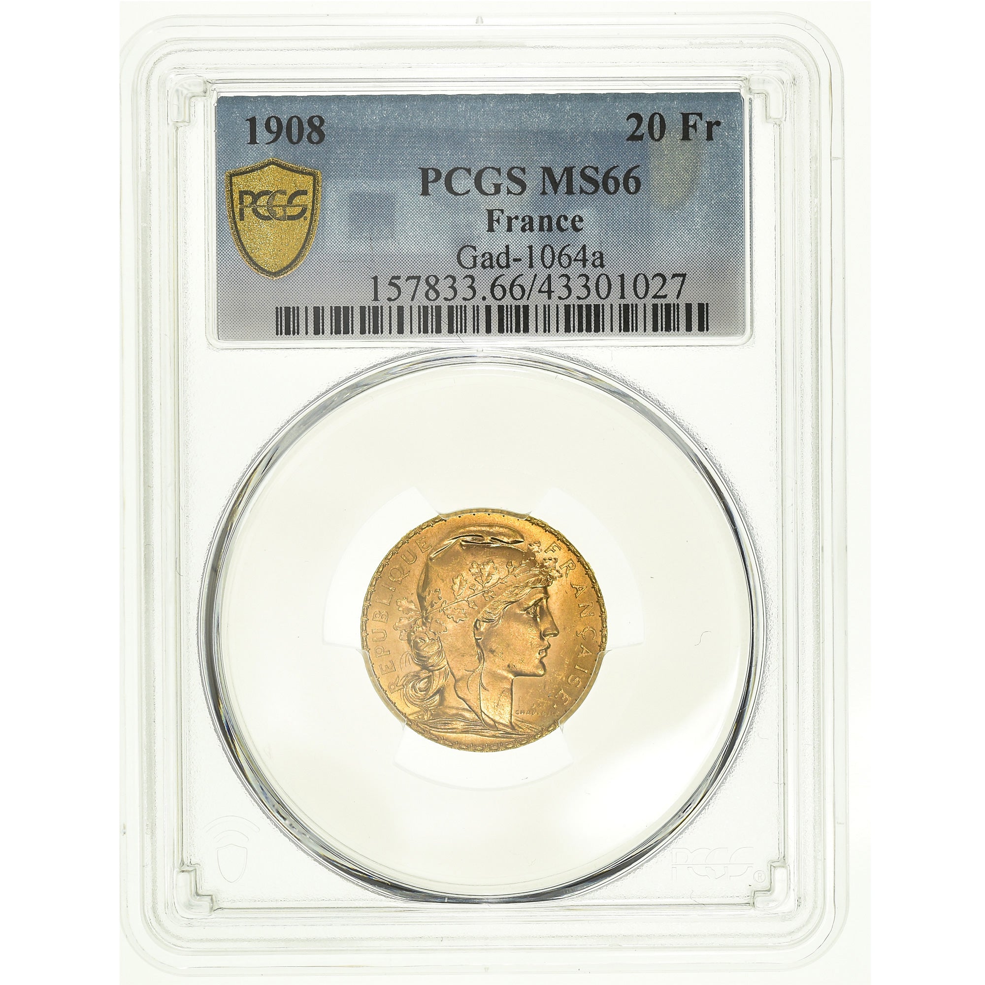 Monnaie, France, Marianne, 20 Francs, 1908, Paris, PCGS, MS66, FDC, Or
