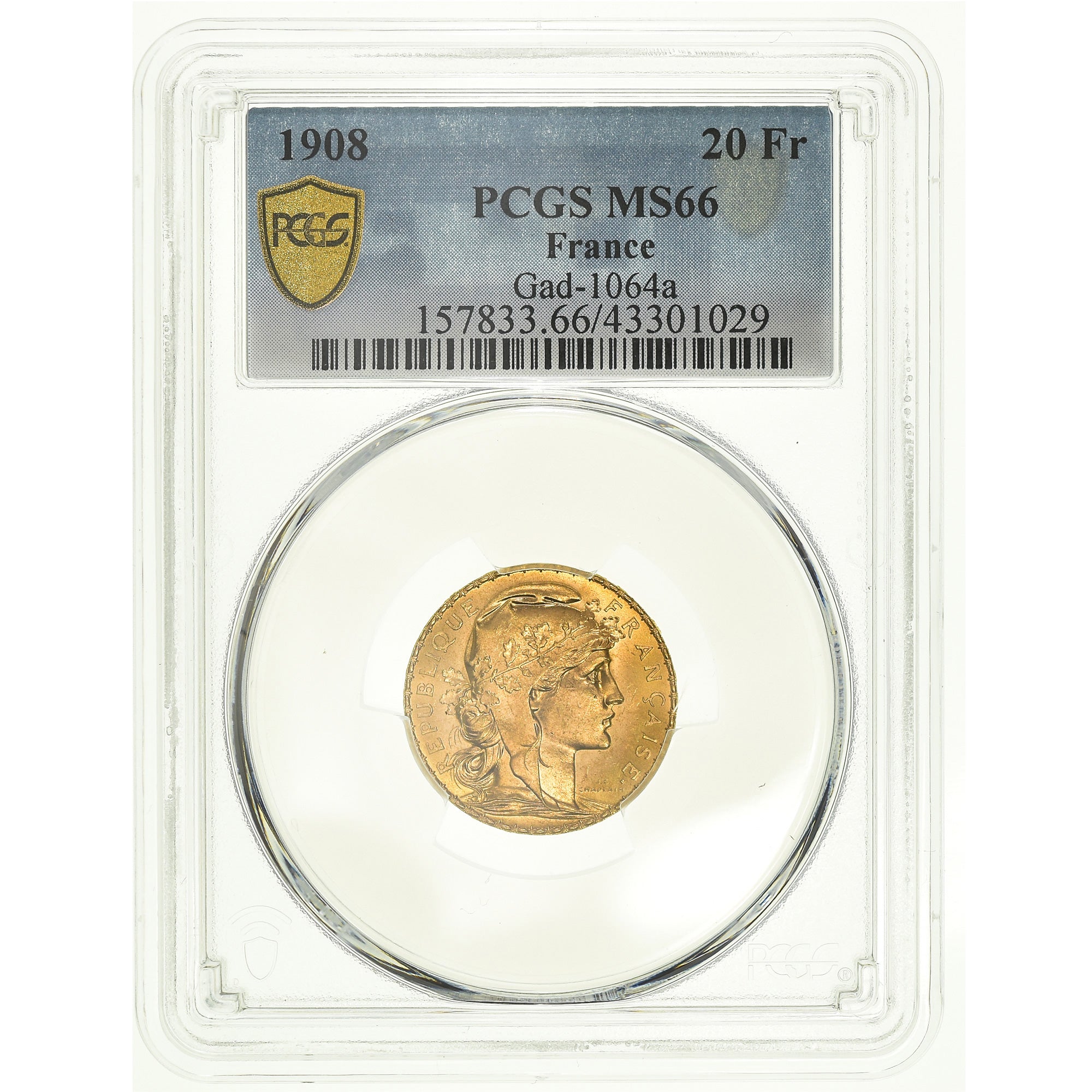 Monnaie, France, Marianne, 20 Francs, 1908, Paris, PCGS, MS66, FDC, Or