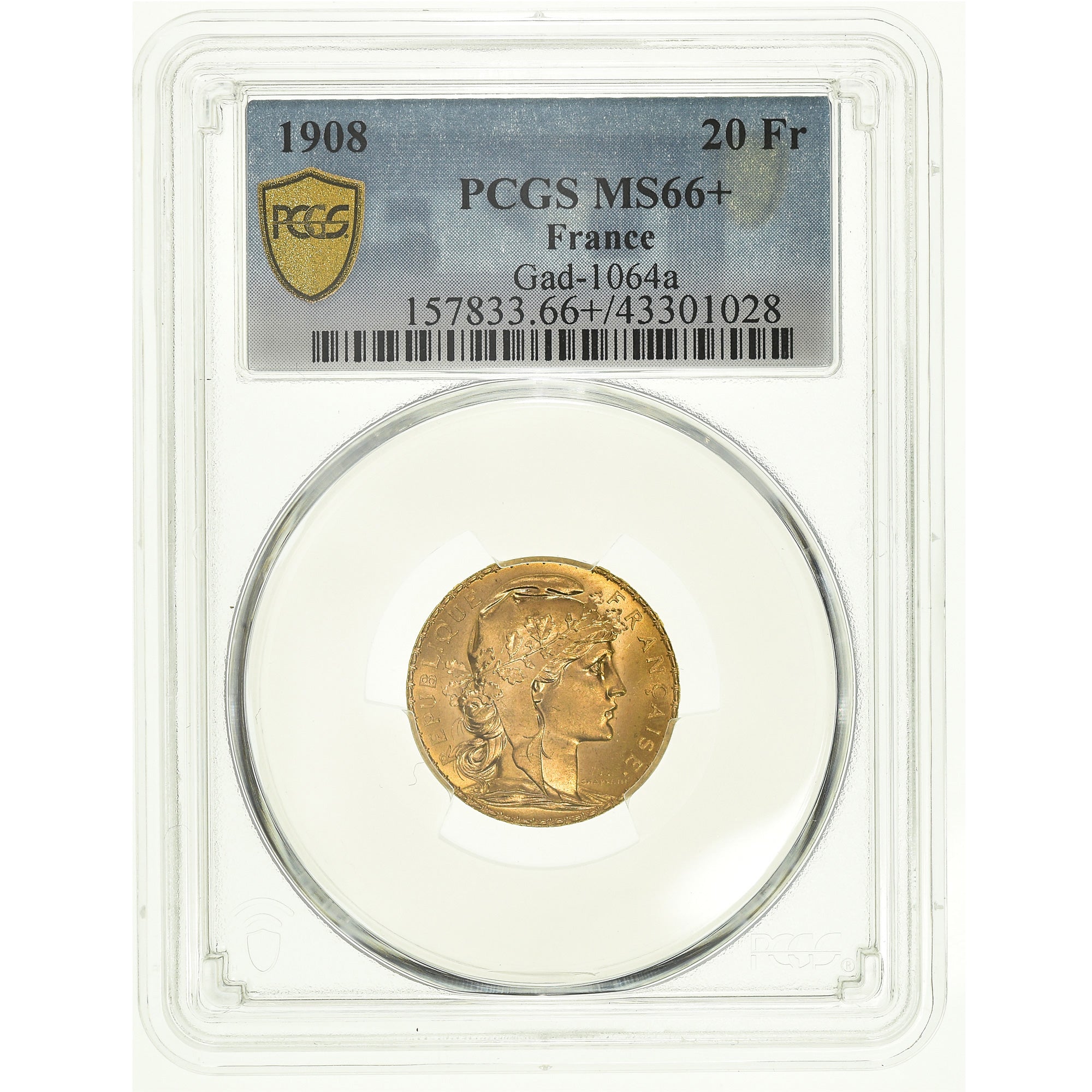 Monnaie, France, Marianne, 20 Francs, 1908, Paris, PCGS, MS66, FDC, Or
