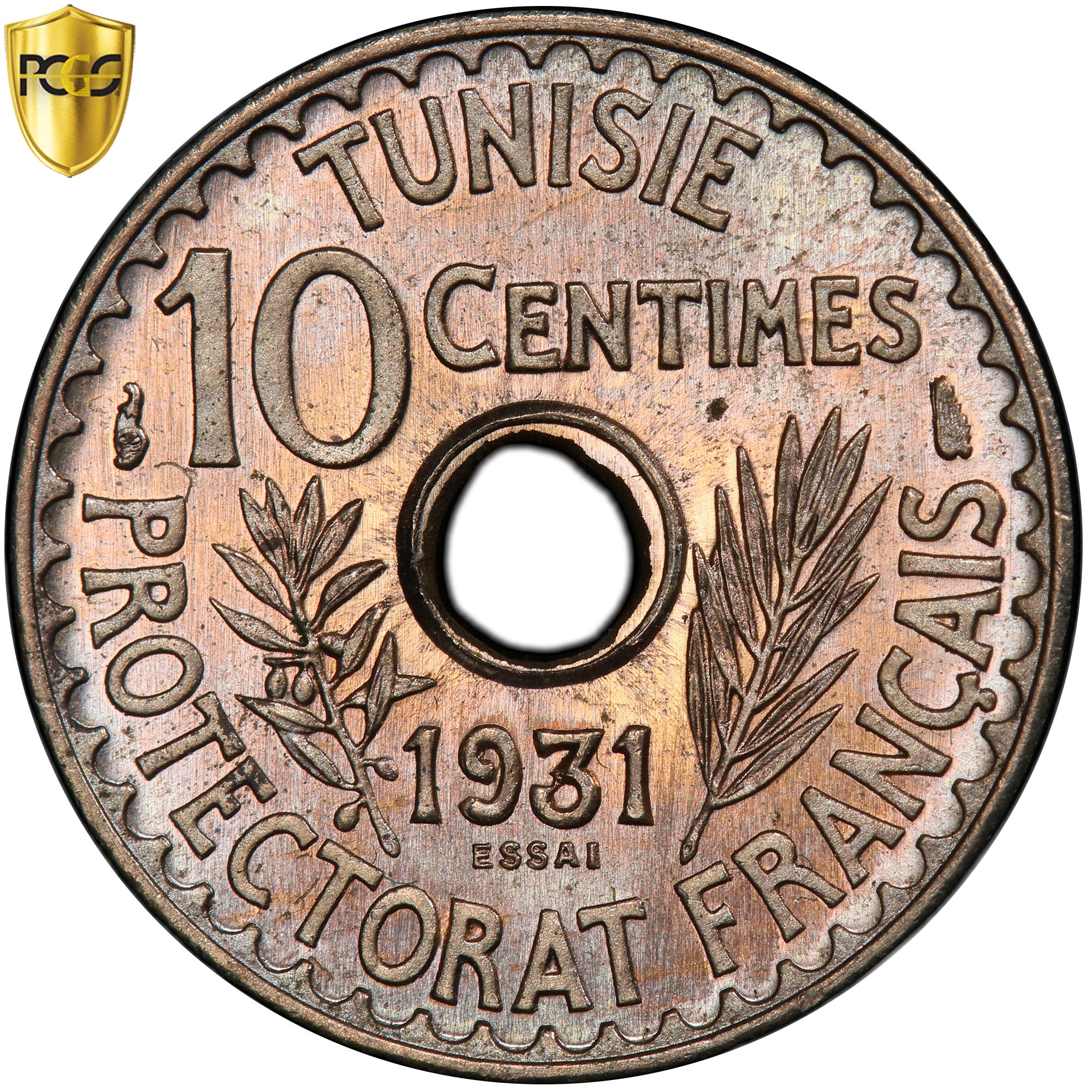 Coin, Tunisia, Ahmad Pasha Bey, 10 Centimes, AH1350/1931, Paris, ESSAI, PCGS