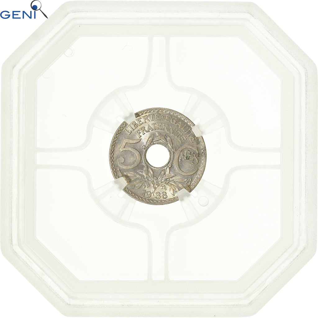 Coin, France, Lindauer, 5 Centimes, 1938, GENI, MS65, MS(65-70), Copper-nickel