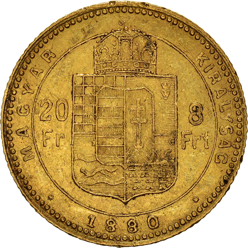 Munten, Hongarije, Franz Joseph I, 8 Forint 20 Francs, 1880, Kremnitz, ZF+