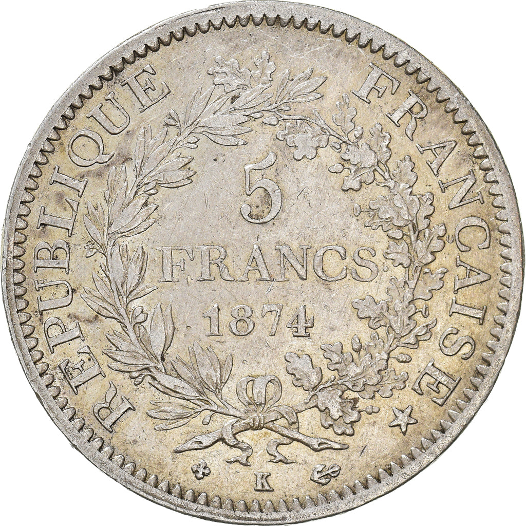 Coin, France, Hercule, 5 Francs, 1874, Bordeaux, EF(40-45), Silver, KM:820.2, Le