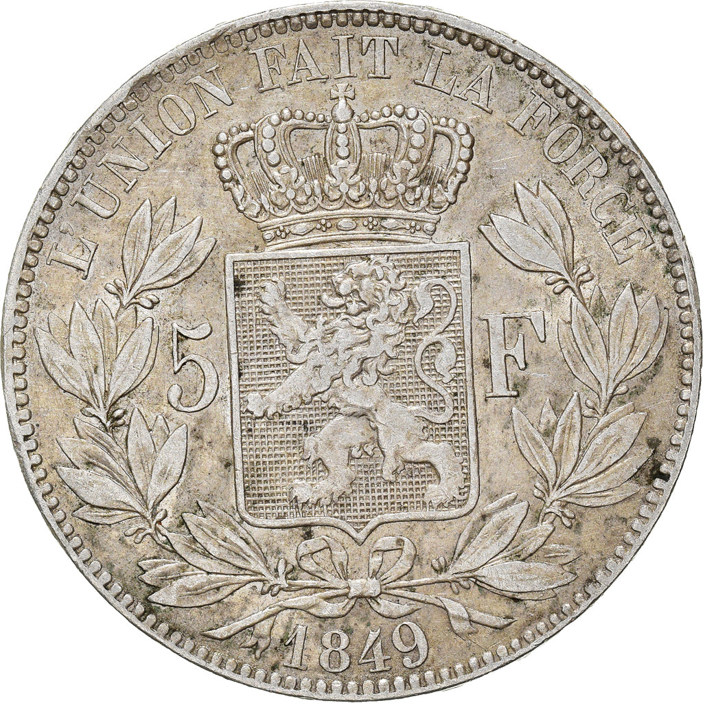 Münze, Belgien, Leopold I, 5 Francs, 5 Frank, 1849, S+, Silber, KM:17