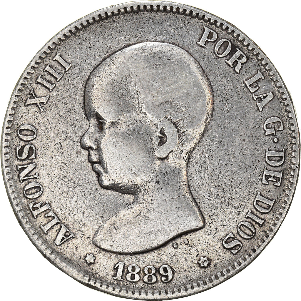 Coin, Spain, Alfonso XIII, 5 Pesetas, 1889, Madrid, VF(30-35), Silver, KM:689