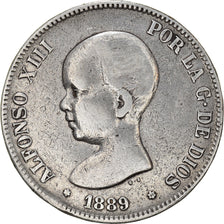 Coin, Spain, Alfonso XIII, 5 Pesetas, 1889, Madrid, VF(30-35), Silver, KM:689