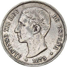 Moneda, España, Alfonso XII, 5 Pesetas, 1875, Madrid, BC+, Plata, KM:671
