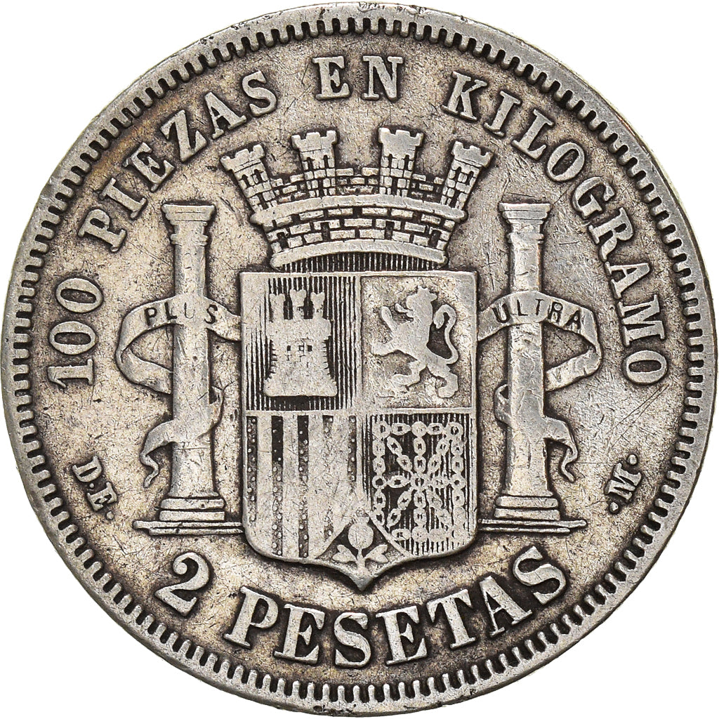 Coin, Spain, Provisional Government, 2 Pesetas, 1870, Madrid, VF(20-25), Silver