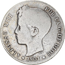 Moneta, Spagna, Alfonso XIII, Peseta, 1901, Madrid, B+, Argento, KM:706