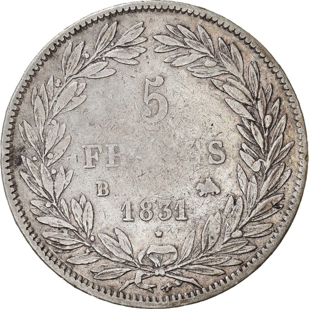 Münze, Frankreich, Louis-Philippe, 5 Francs, 1831, Rouen, S, Silber, KM:735.2
