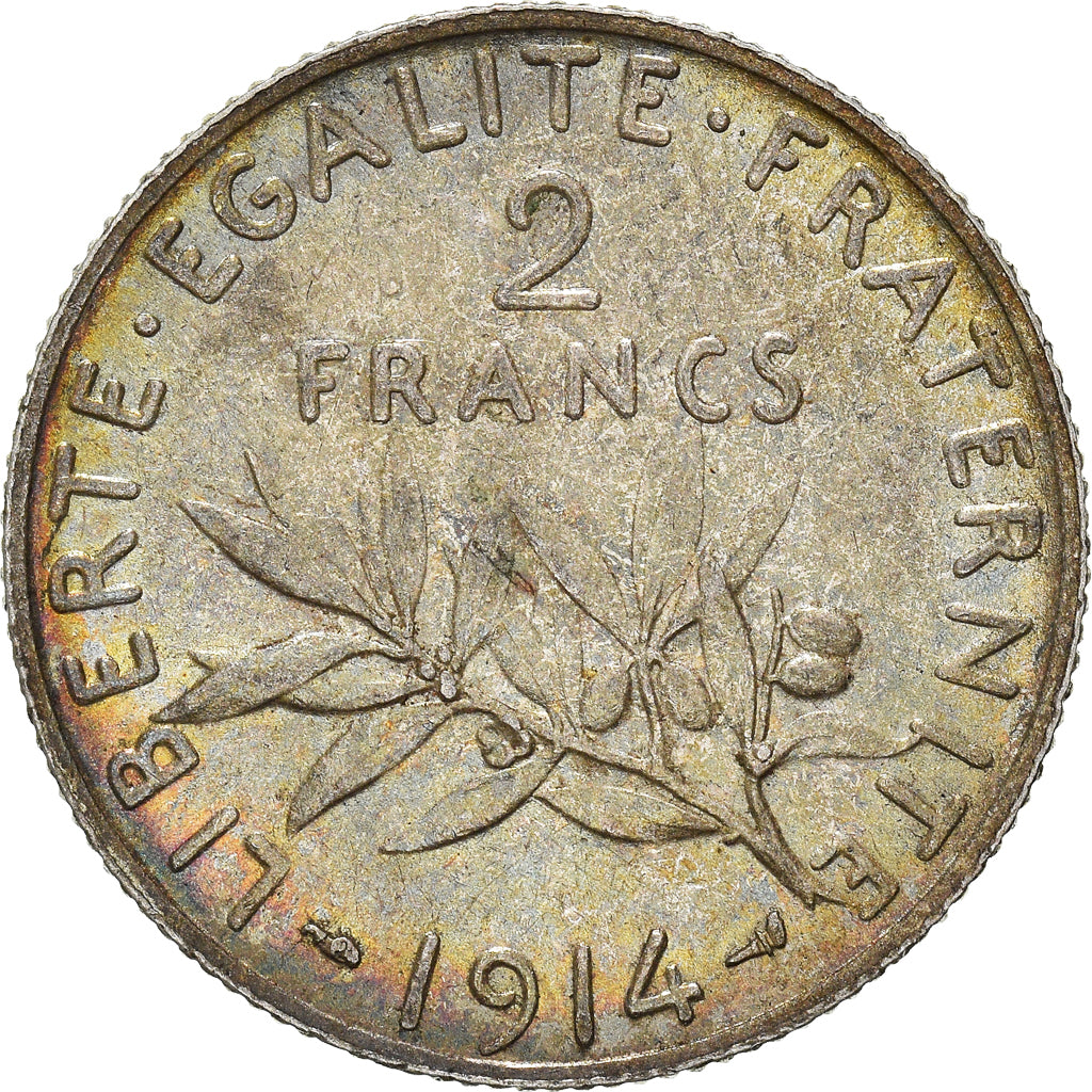 Coin, France, Semeuse, 2 Francs, 1914, Paris, AU(50-53), Silver, KM:845.1, Le