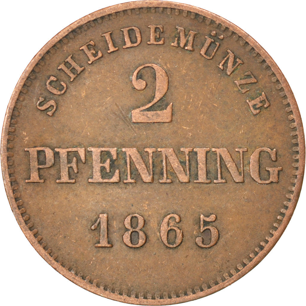 Coin, German States, BAVARIA, Ludwig II, 2 Pfennig, 1865, EF(40-45), Copper