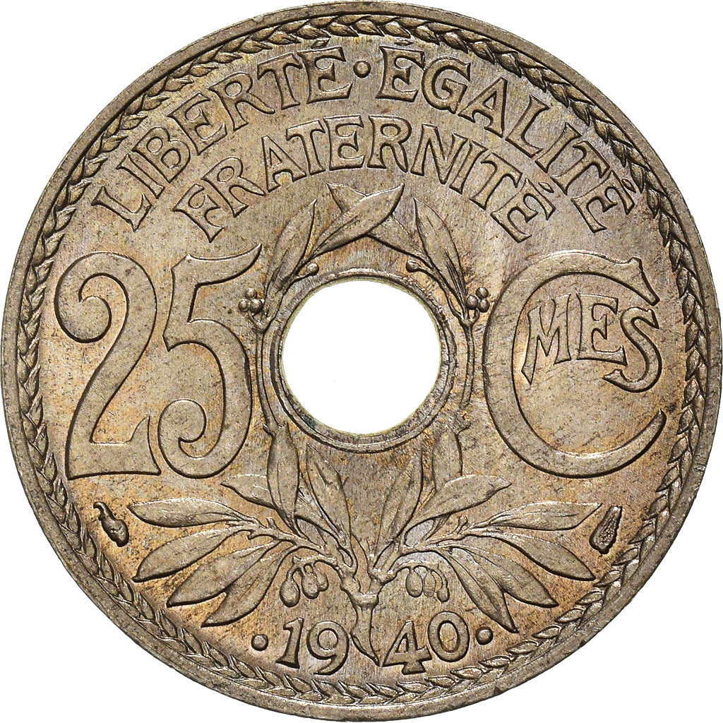 Munten, Frankrijk, Lindauer, 25 Centimes, 1940, Paris, FDC, Nickel-Bronze