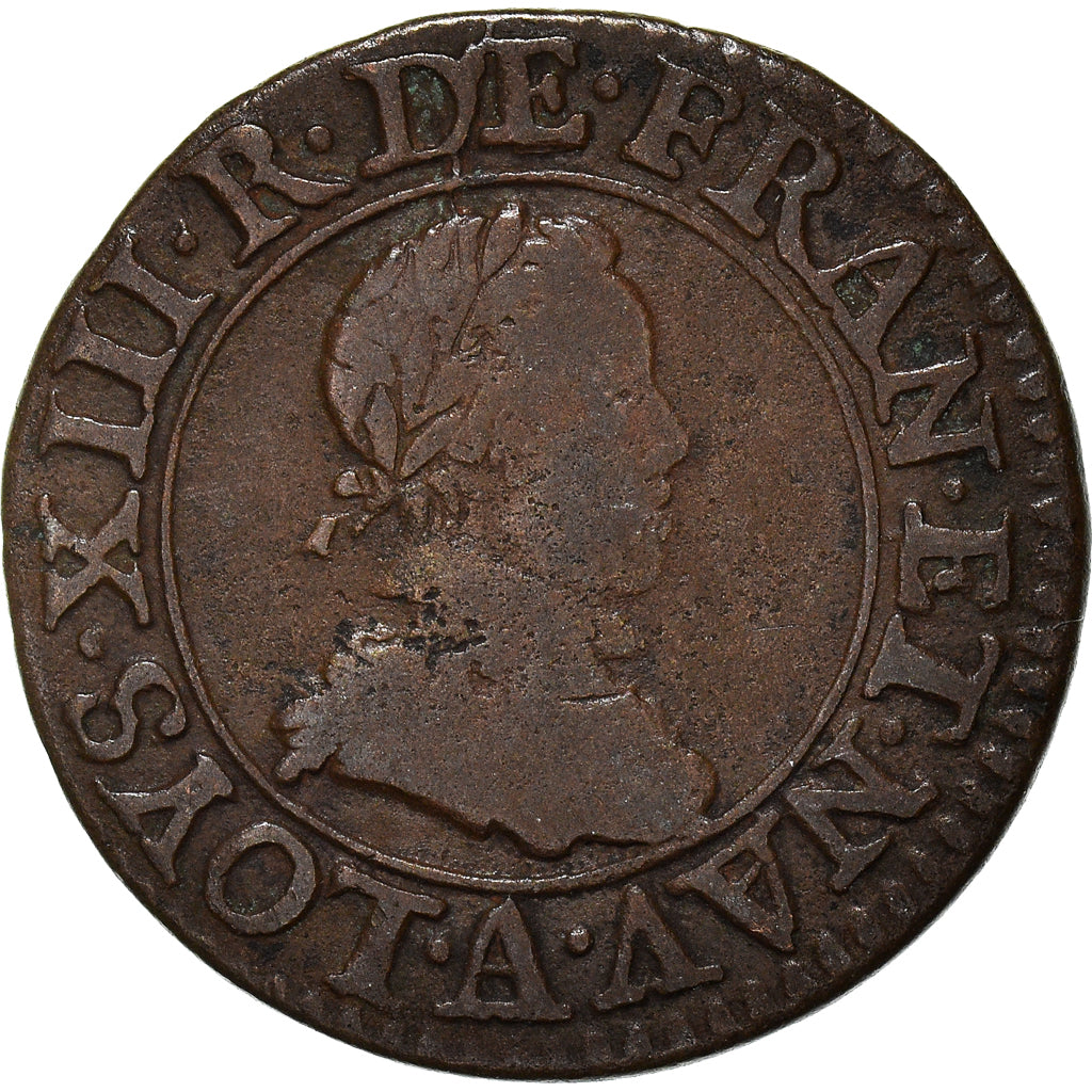 Coin, France, Louis XIII, Double Tournois, 1614, Paris, VF(30-35), Copper