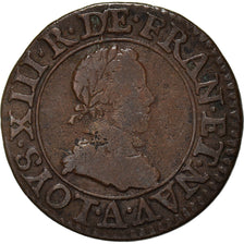 Coin, France, Louis XIII, Double Tournois, 1614, Paris, VF(30-35), Copper