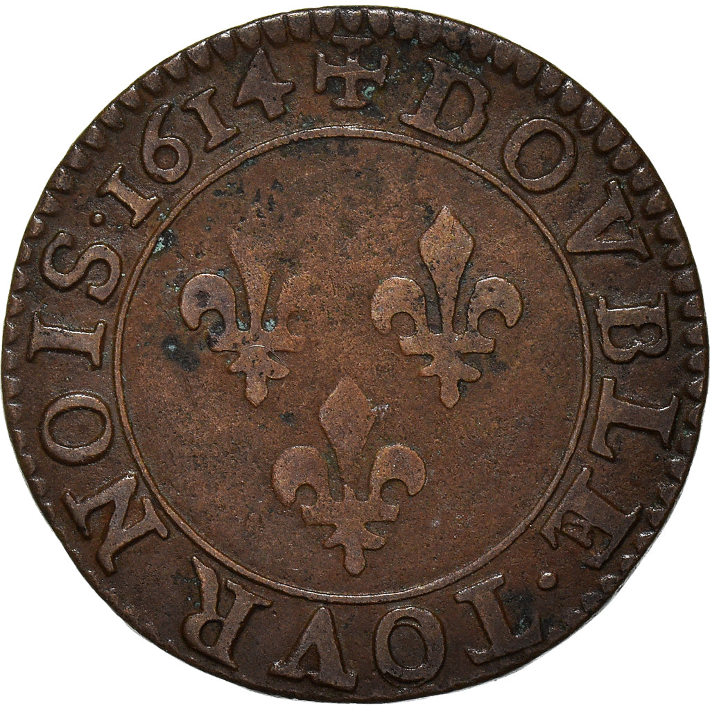 Coin, France, Louis XIII, Double Tournois, 1614, Paris, VF(30-35), Copper