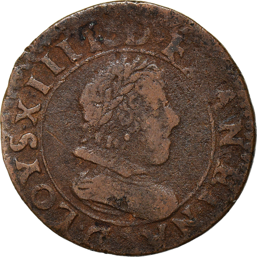 Münze, Frankreich, Louis XIII, Double Tournois, 1627, Poitiers, S, Kupfer