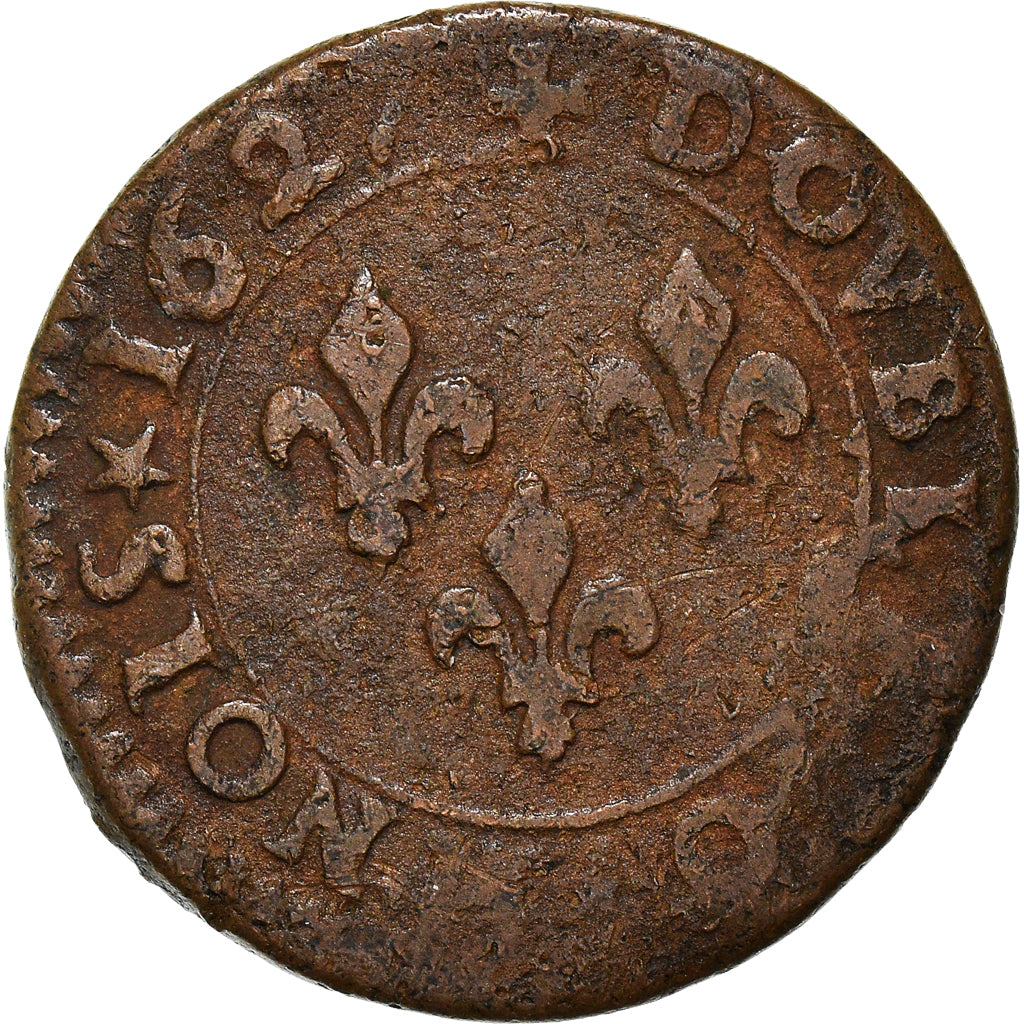 Münze, Frankreich, Louis XIII, Double Tournois, 1627, Poitiers, S, Kupfer