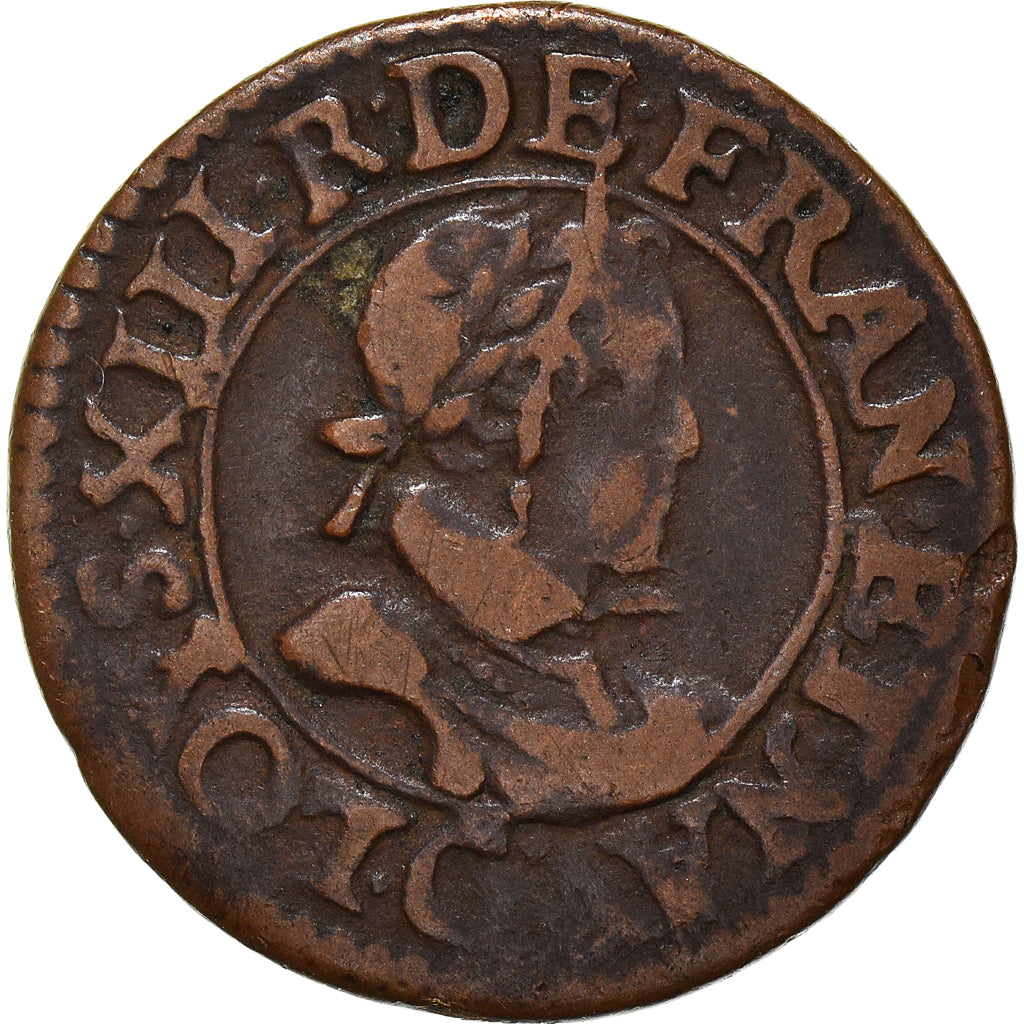Coin, France, Louis XIII, Double Tournois, 1619, Poitiers, VF(30-35), Copper