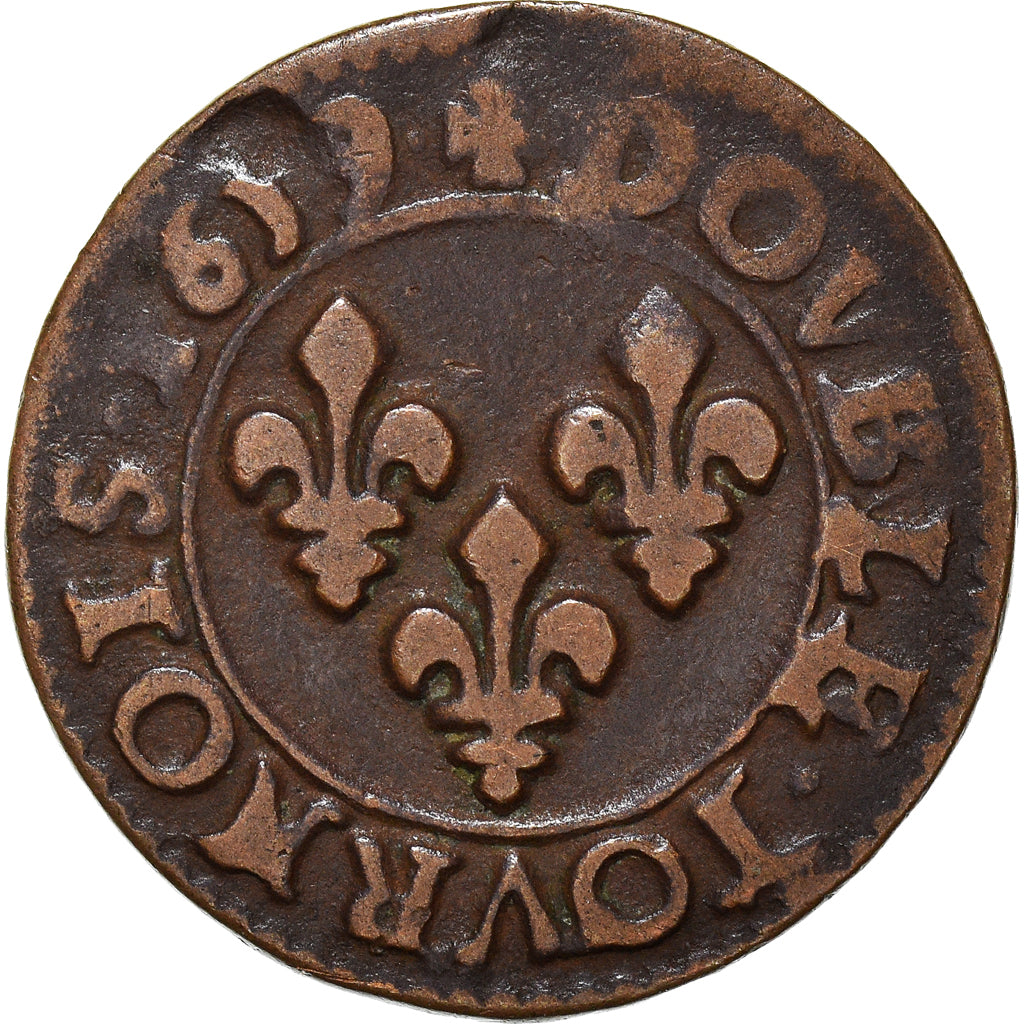 Coin, France, Louis XIII, Double Tournois, 1619, Poitiers, VF(30-35), Copper