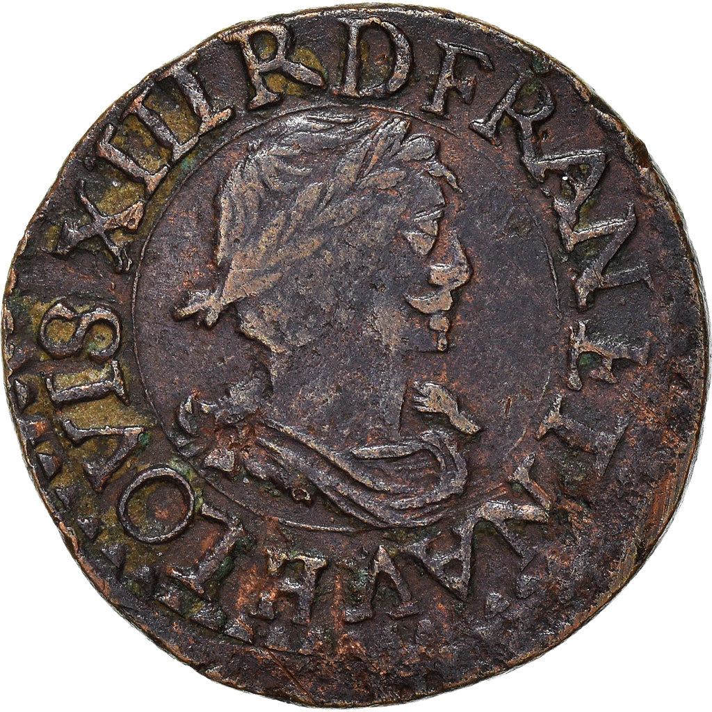 Coin, France, Louis XIII, Double tournois, buste laurée et drapé, Double
