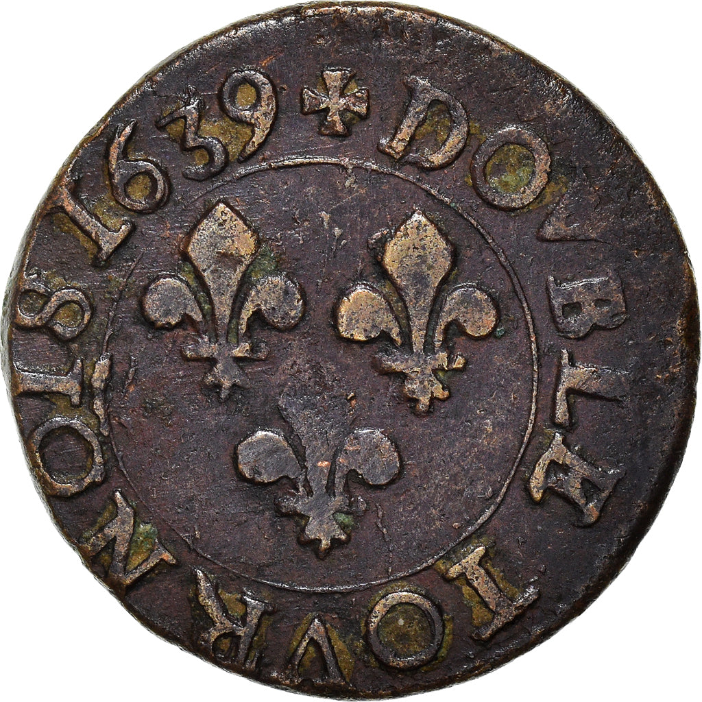 Coin, France, Louis XIII, Double tournois, buste laurée et drapé, Double