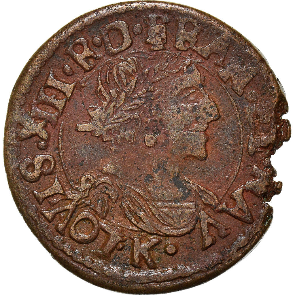 Munten, Frankrijk, Louis XIII, Double Tournois, 1639, Bordeaux, ZF, Koper
