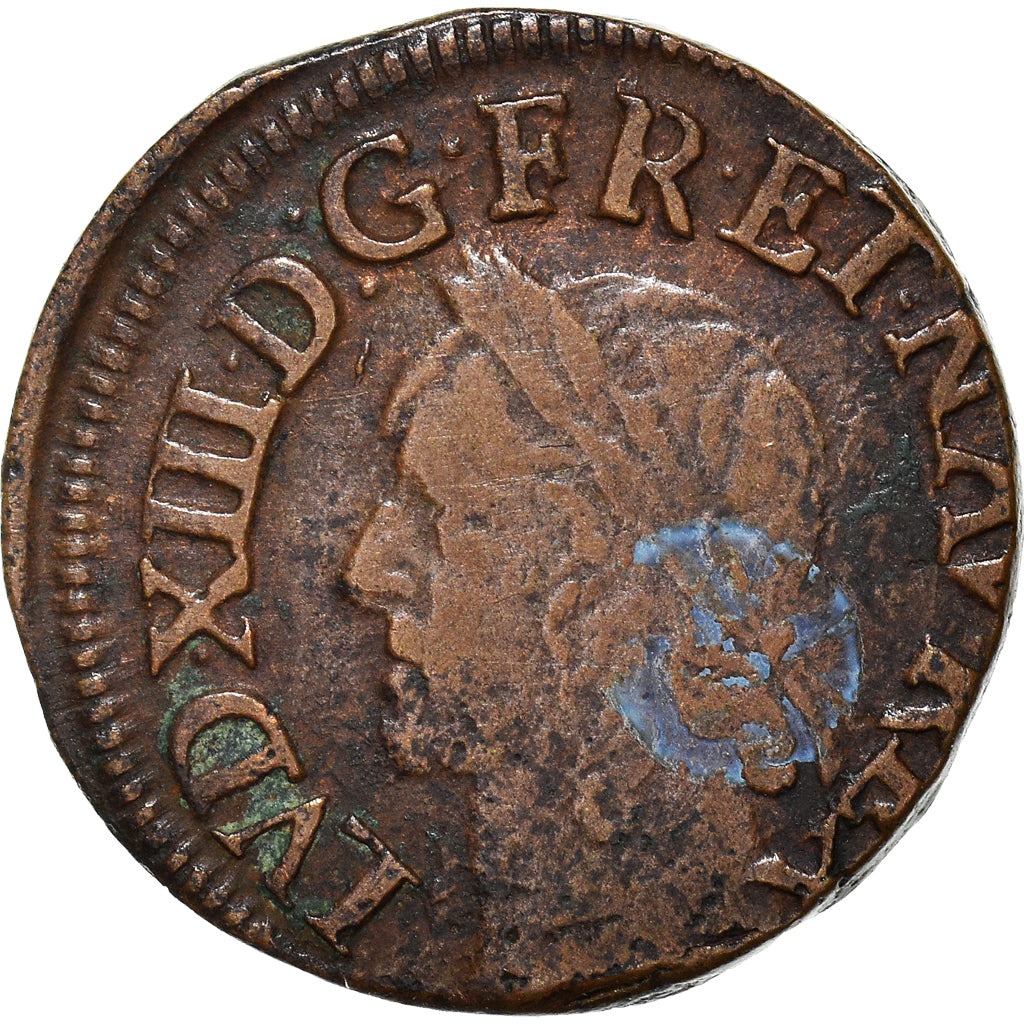 Coin, France, Louis XIII, Double tournois de Warin, tête à gauche, Double