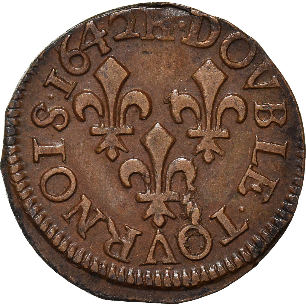 Coin, France, Louis XIII, Double tournois de Warin, tête à gauche, Double