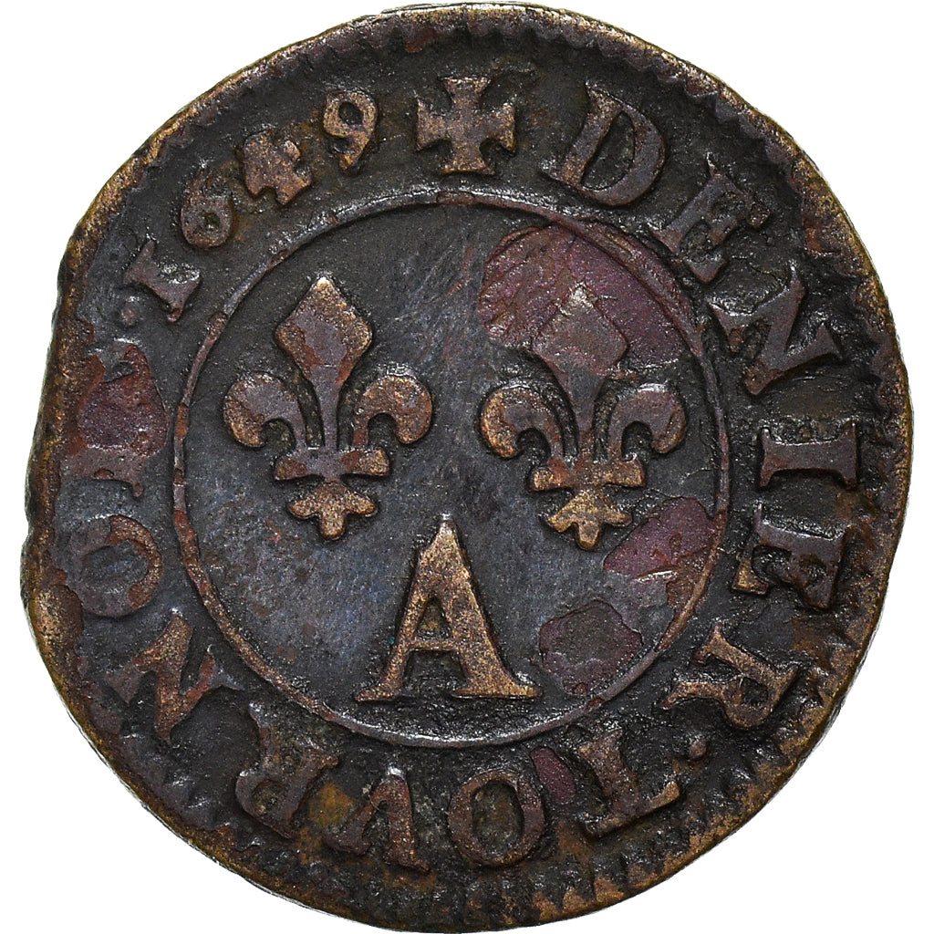 Münze, Frankreich, Louis XIV, Denier Tournois, 1649, Paris, S+, Kupfer