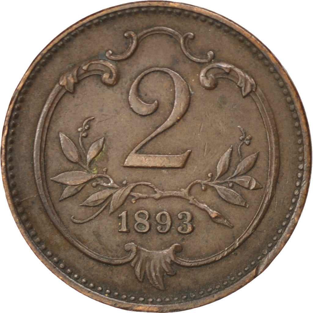 Coin, Austria, Franz Joseph I, 2 Heller, 1893, EF(40-45), Bronze, KM:2801