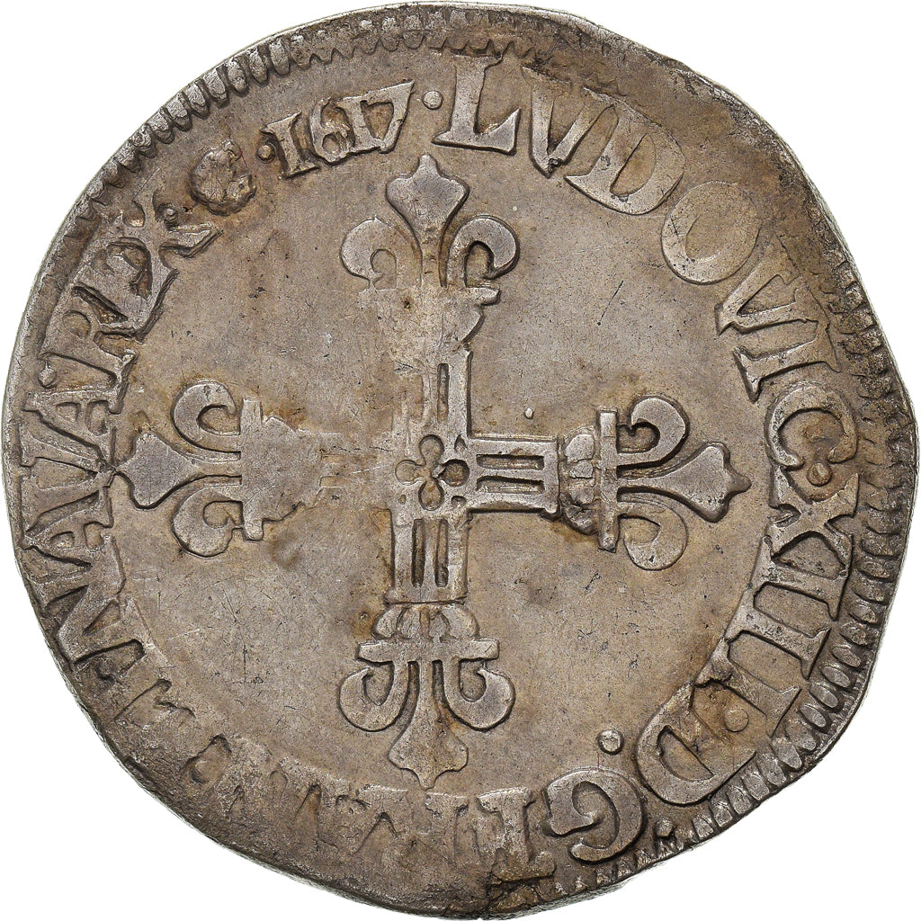 Munten, Frankrijk, Louis XIII, 1/4 d'écu à la croix de face, 1617, Saint-Lô
