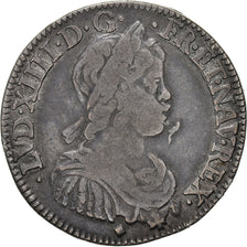 Moeda, França, Louis XIV, 1/2 Écu à la mèche courte, 1652/44, Lyon