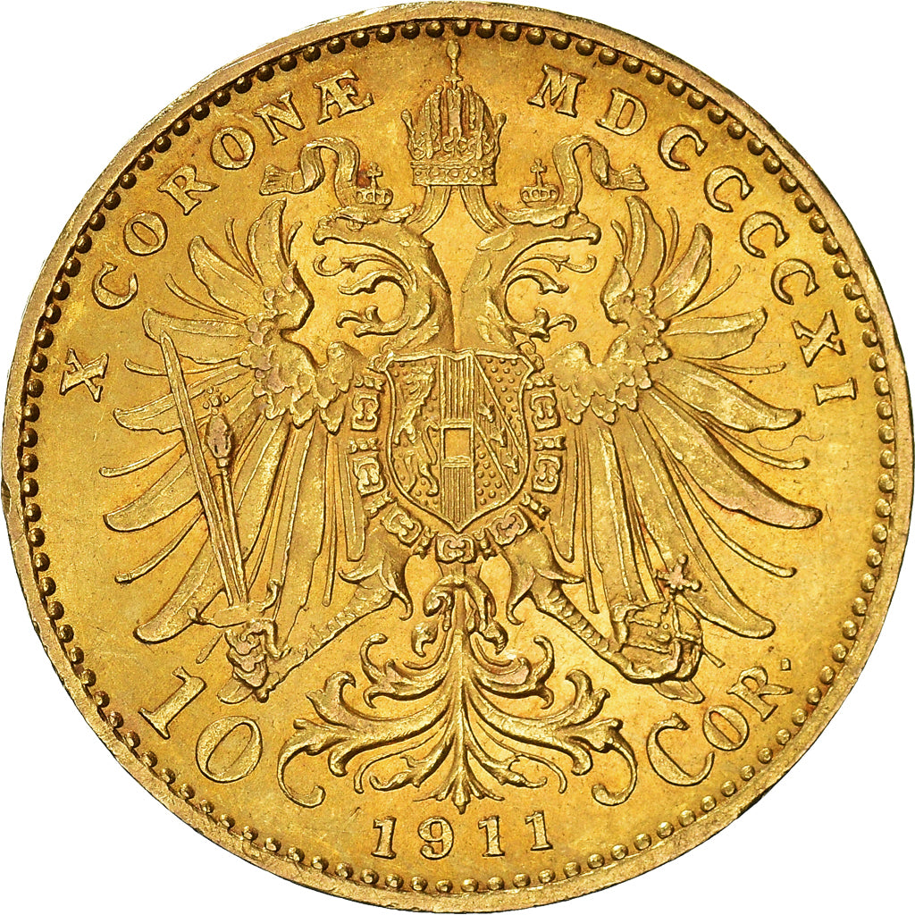 Moeda, Áustria, Franz Joseph I, 10 Corona, 1911, Vienna, AU(55-58), Dourado