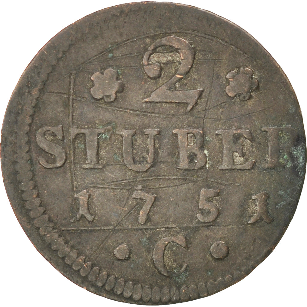 GERMAN STATES, 2 St, 1751, Cleves, KM #51, VF(20-25), Billon, 2.11