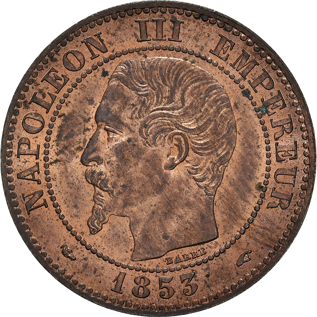 Moneta, Francja, Napoleon III, 2 Centimes, 1853, Paris, AU(55-58), Brązowy