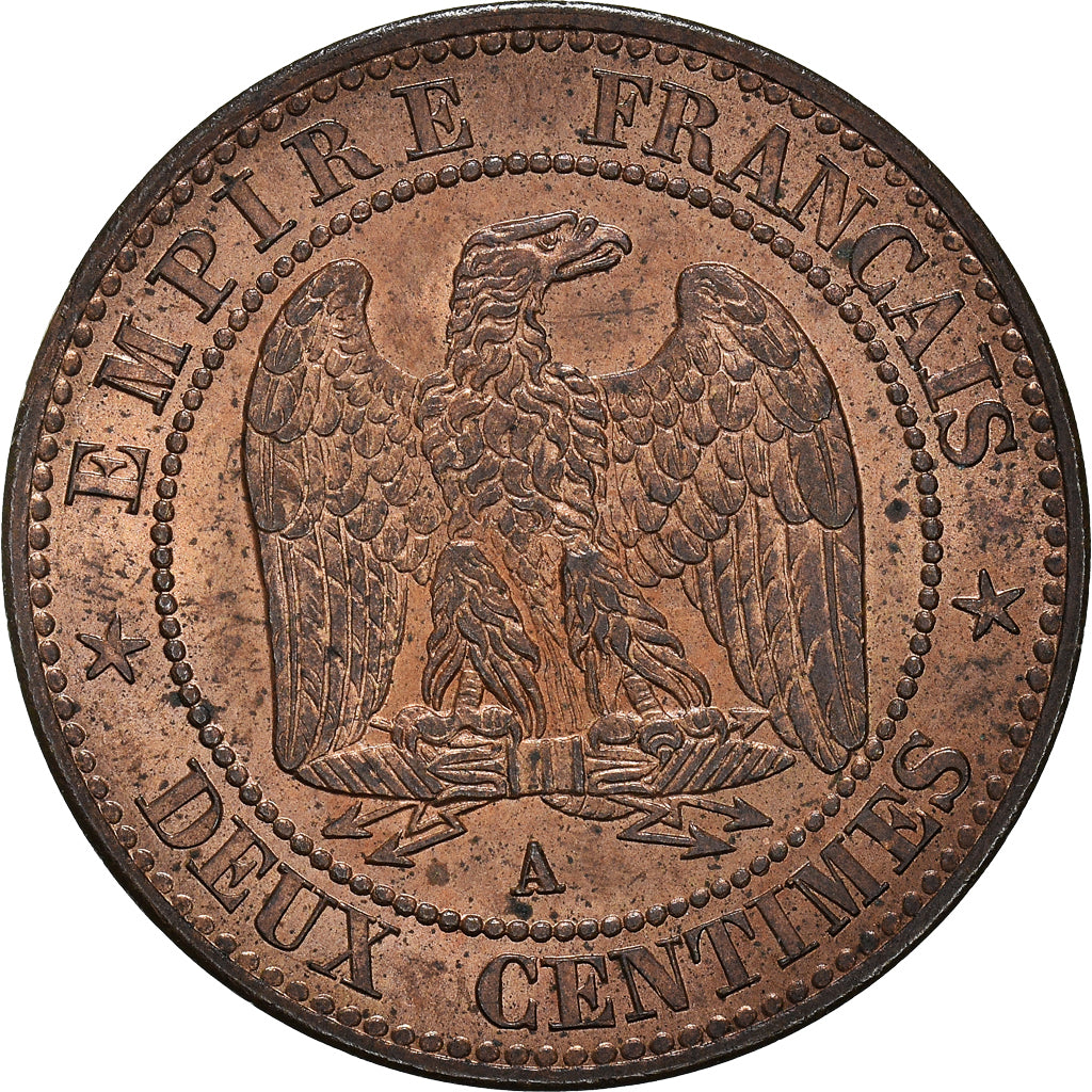 Moneta, Francja, Napoleon III, 2 Centimes, 1853, Paris, AU(55-58), Brązowy