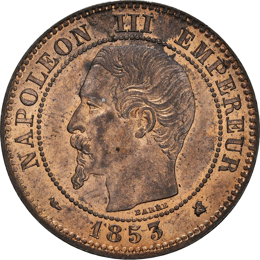Coin, France, Napoleon III, 2 Centimes, 1853, Bordeaux, AU(55-58), Bronze