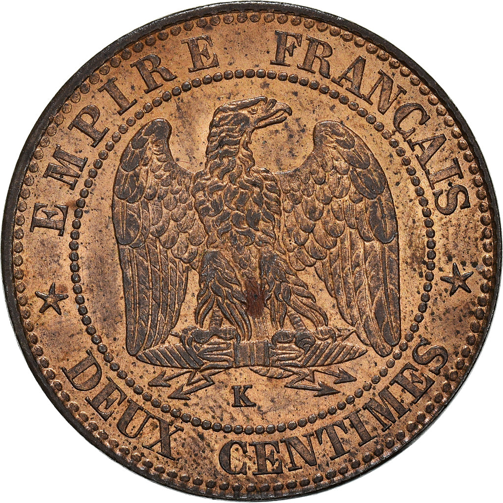 Coin, France, Napoleon III, 2 Centimes, 1853, Bordeaux, AU(55-58), Bronze