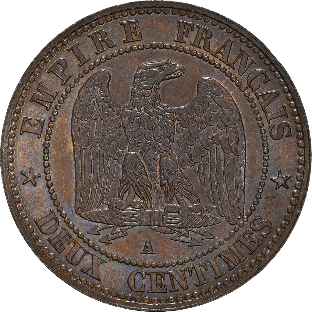 Moneta, Francja, Napoleon III, 2 Centimes, 1855, Paris, AU(55-58), Brązowy