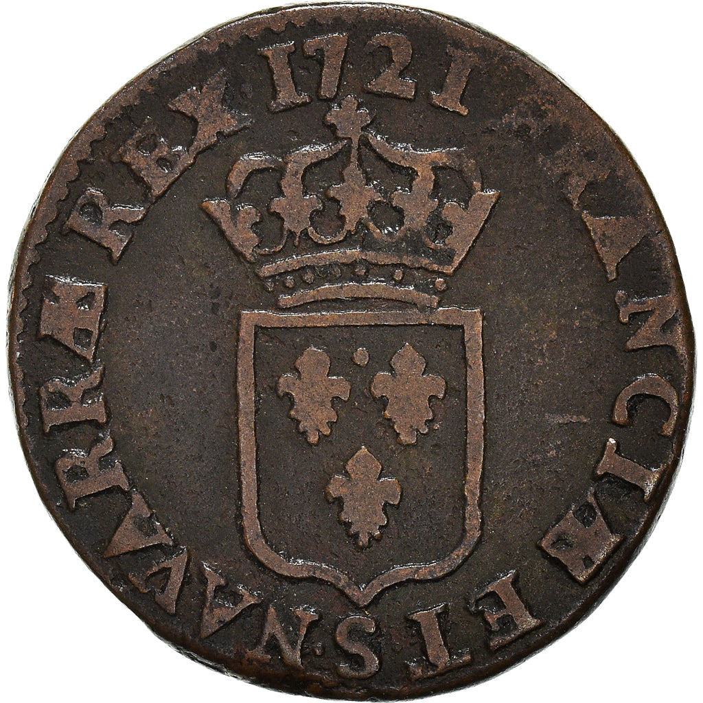 Coin, France, Louis XV, Liard au buste enfantin, Liard, 1721, Reims, VF(20-25)