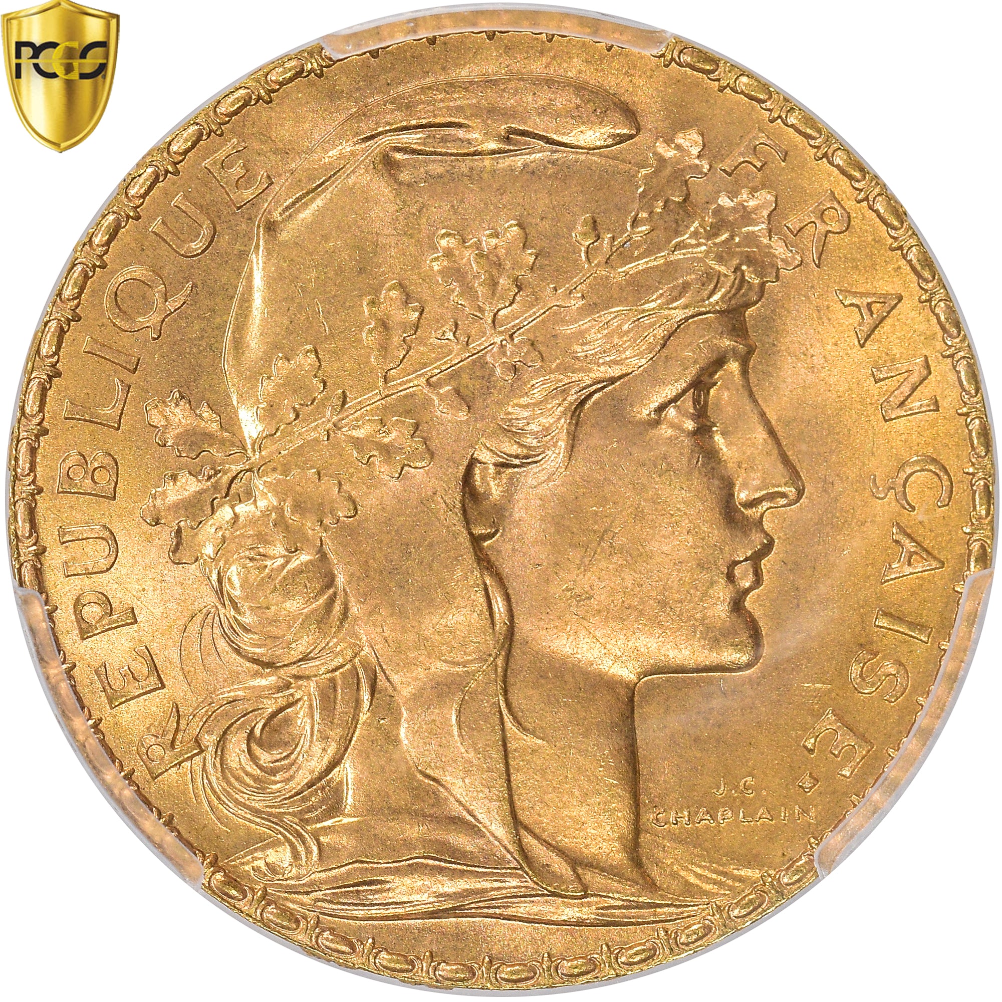 Moneta, Francia, Marianne, 20 Francs, 1907, Paris, PCGS, MS66, FDC, Oro, KM:857