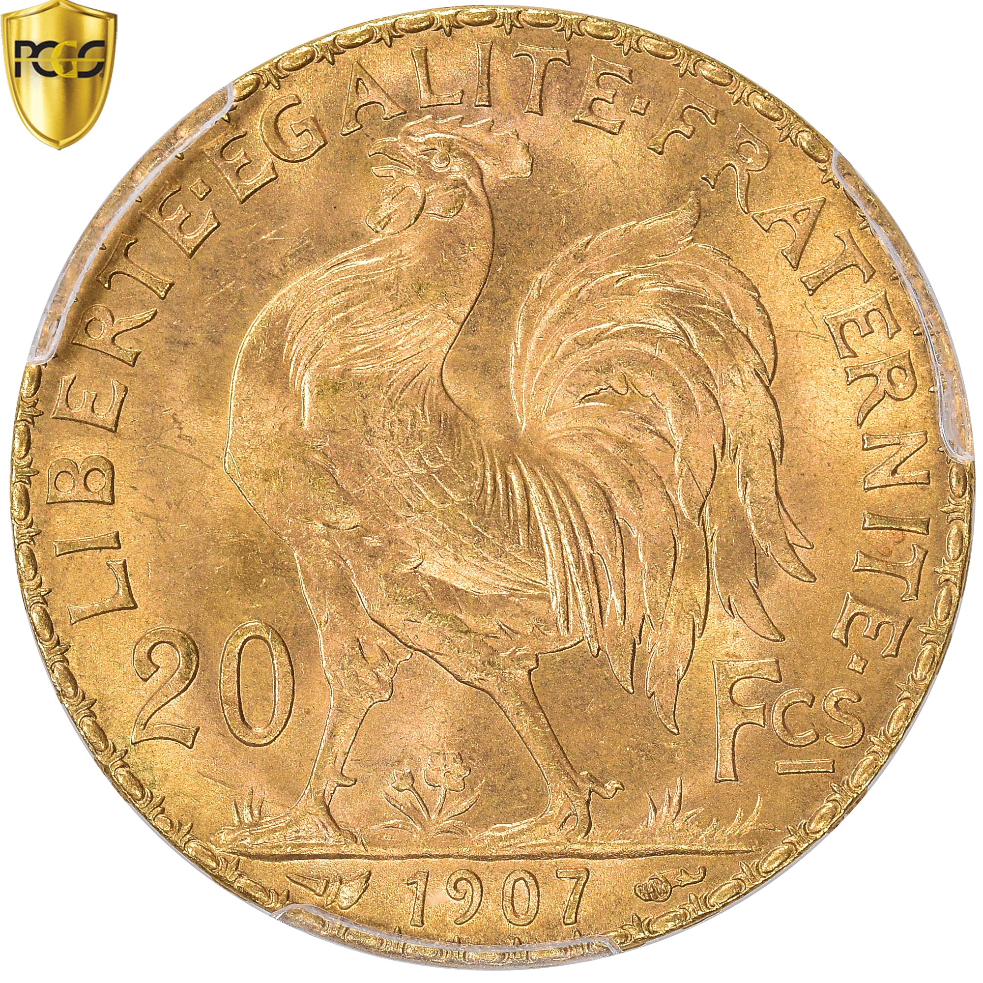Moneta, Francia, Marianne, 20 Francs, 1907, Paris, PCGS, MS66, FDC, Oro, KM:857