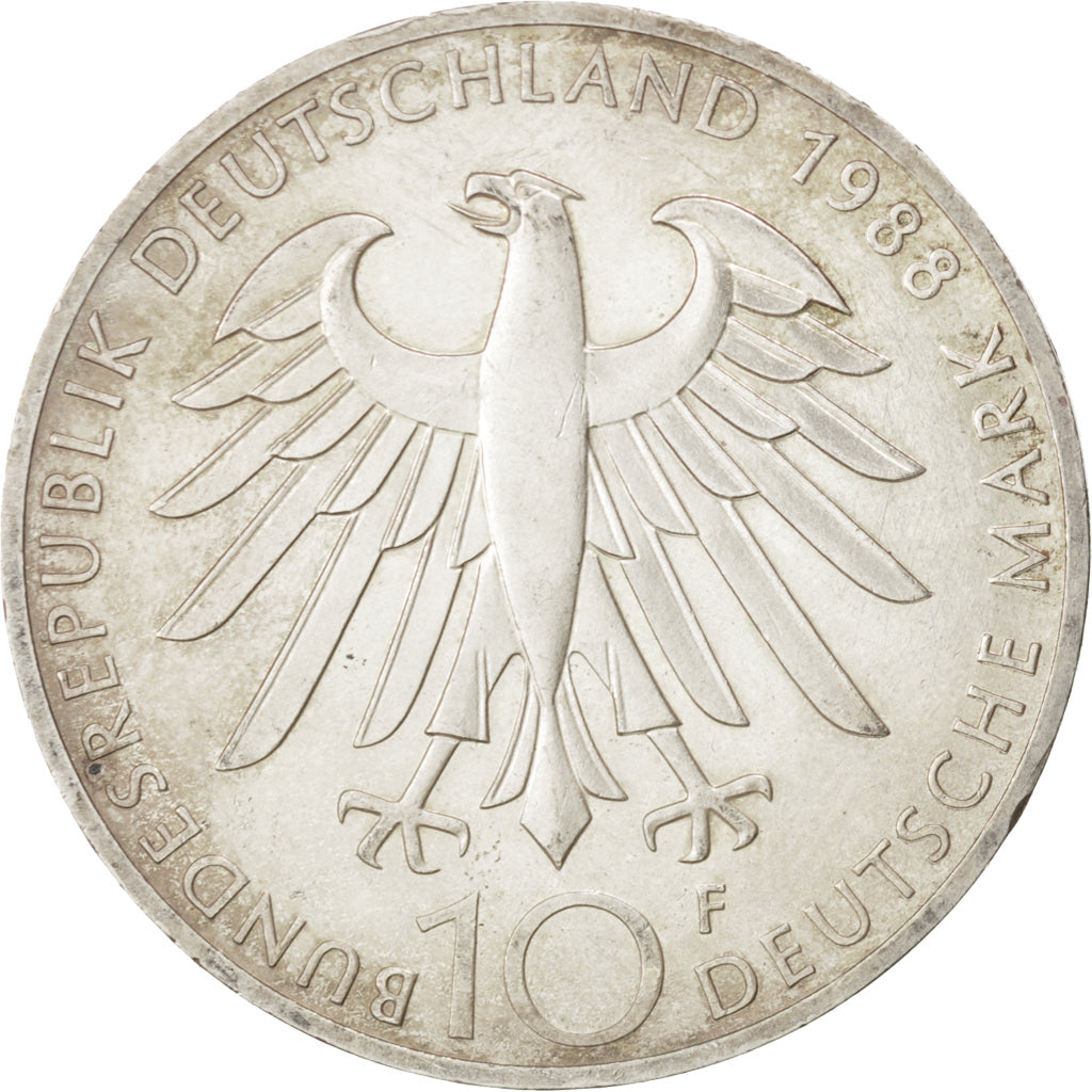 GERMANY - FEDERAL REPUBLIC, 10 Mark, 1988, Stuttgart, KM #169, AU(50-53),...