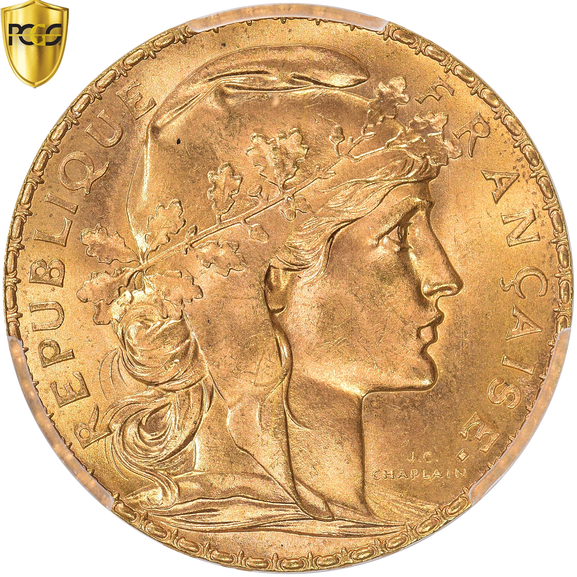 Moneta, Francia, Marianne, 20 Francs, 1909, Paris, PCGS, MS66, FDC, Oro, KM:857