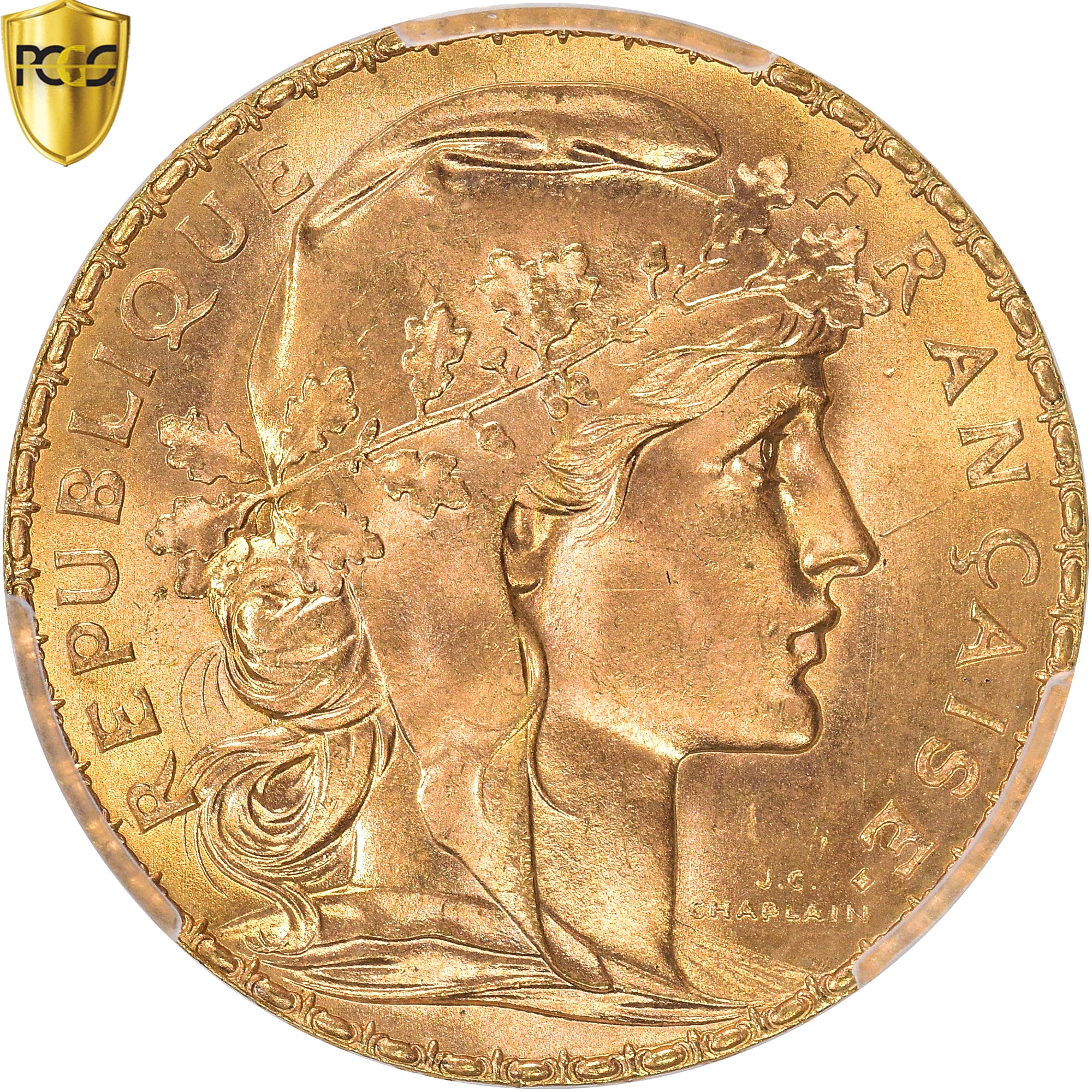 Moeda, França, Marianne, 20 Francs, 1909, Paris, PCGS, MS66, MS(65-70)