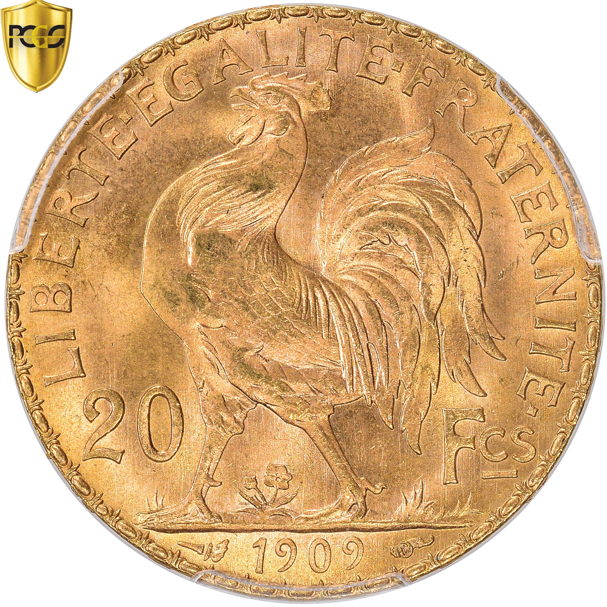 Moeda, França, Marianne, 20 Francs, 1909, Paris, PCGS, MS66, MS(65-70)